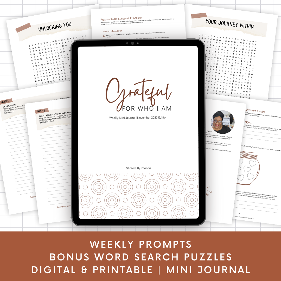 Grateful For Who I Am 6-Week Mini Journal - November 2023 Edition With Bonus Word Search Puzzles - Instant Digital and Printable Download Journal